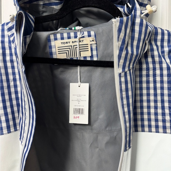 Tory Sport Blue Pigment Gingham Reflective Jacket - Picture 2 of 6